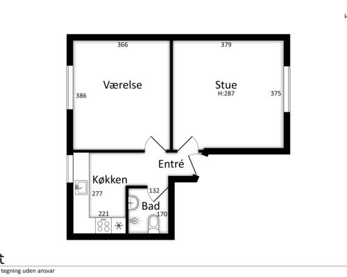 2 værelses lejlighed på 52 m²