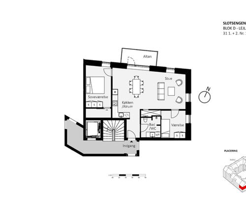 Flot 3-vær. bolig på 87 m2 på første sal. Gulvvarme og mulighed for p plads under bygningen. Depotrum i boligen