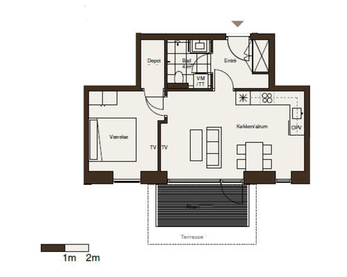 Egedal Stationsby - Lys og indbydende 2 vær. lejebolig med altan