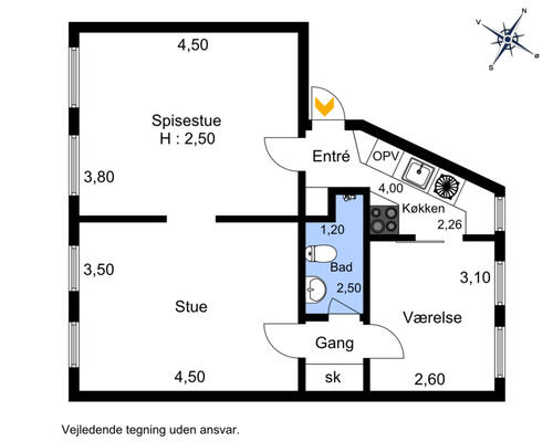 3 værelses lejlighed i København K