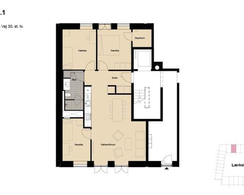 4 værelses lejlighed i København SV