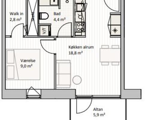 2 værelses lejlighed i Aalborg