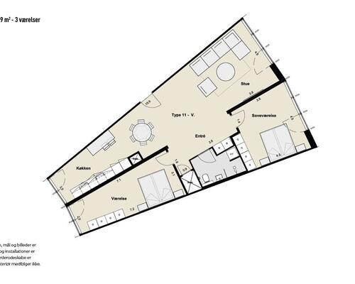 3 værelses lejlighed i Kongens Lyngby