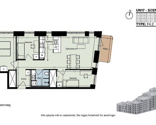UN17 Søen - 4 vær. lejebolig med altan og udsigt til Fælleden – Perfekt familie- eller delebolig