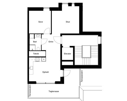 Rummelig 2-værelses bolig med skøn tagterrasse!