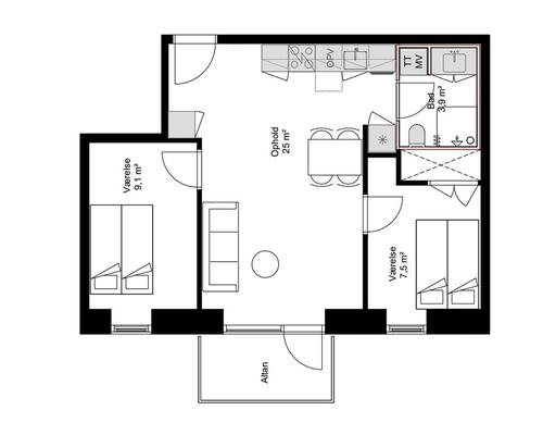 3 værelses lejlighed i Århus C