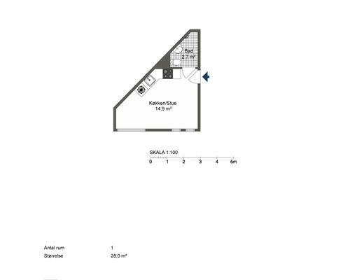 1 værelses lejlighed i Odense C