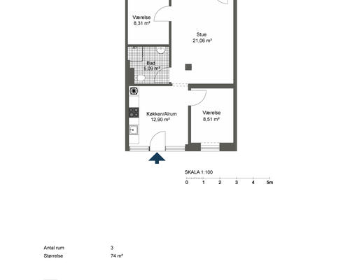 3 værelses lejlighed i Odense C