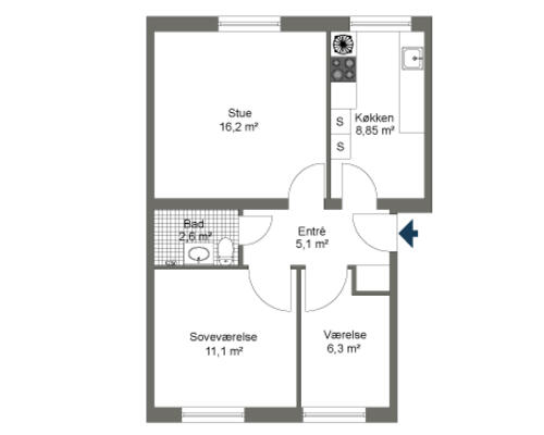 3 værelses lejlighed i Odense C