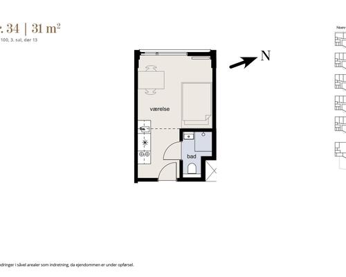 1 værelses lejlighed i København K