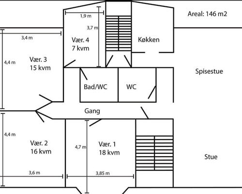 Lys og delevenlig 5-værelses på 146 m2