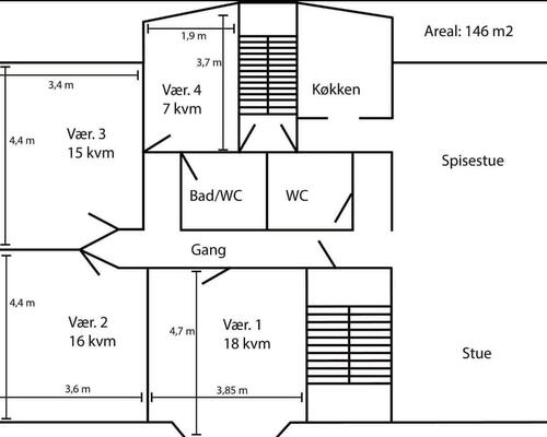 Lys og delevenlig 5-værelses på 146 m2