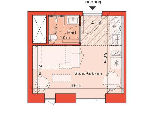 1 værelses lejlighed i Århus C