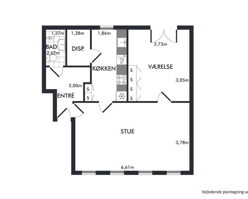 Flot lys og rummelig 2-værelses lejlighed