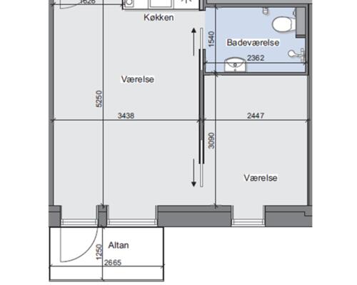 2-værelses studiebolig i Idrætsbyen