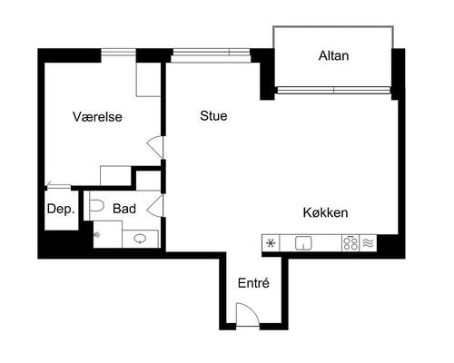 2 værelses lejlighed i København S