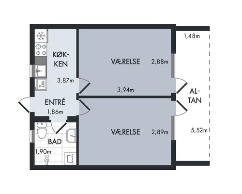 2 værelses lejlighed i Århus N