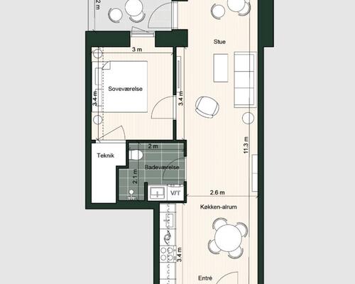 1 værelses lejlighed i Odense C