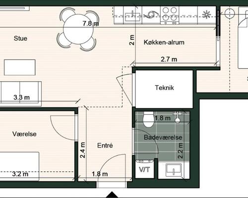 2 værelses lejlighed i Odense C