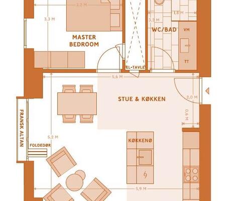 2 værelses lejlighed i København V