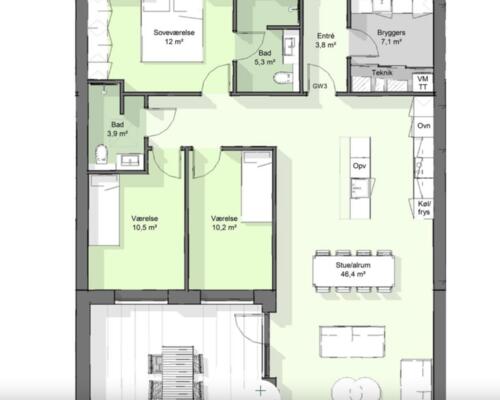 Nybygget 4-værelses rækkehus i ét plan