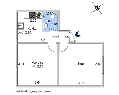 2 værelses lejlighed på 52 m²