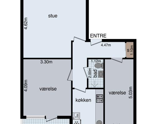 Lys og velindrettet 3-værelses lejlighed med altan