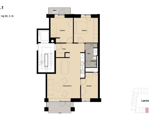 4 værelses lejlighed i København SV