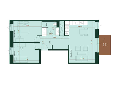 Lys lejlighed med altan i populært område