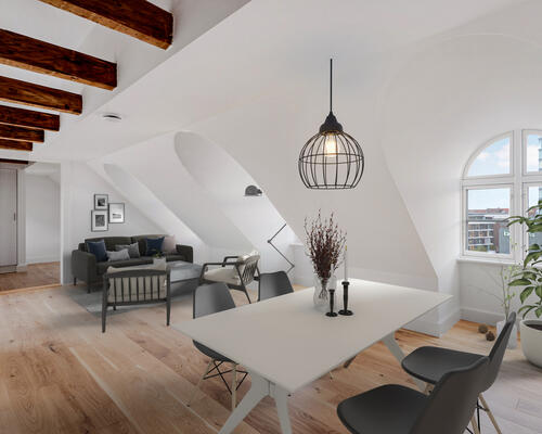 Totalrenoveret 3-værelses taglejlighed med flot lysindfald