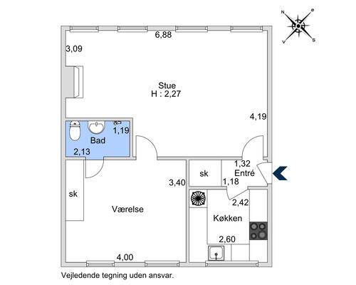 2 værelses lejlighed i København K