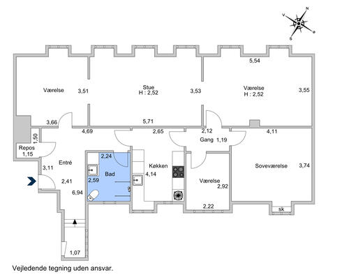 5 værelses lejlighed i København K