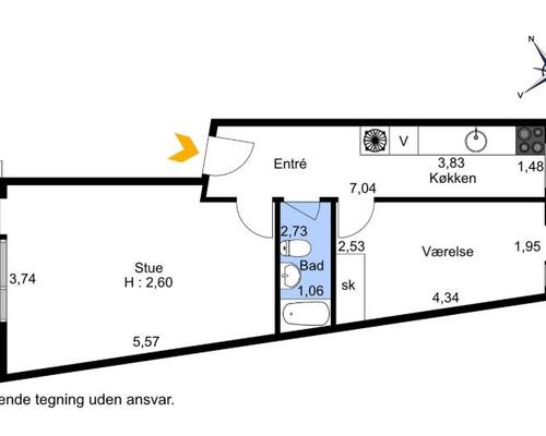 1 værelses lejlighed i Charlottenlund