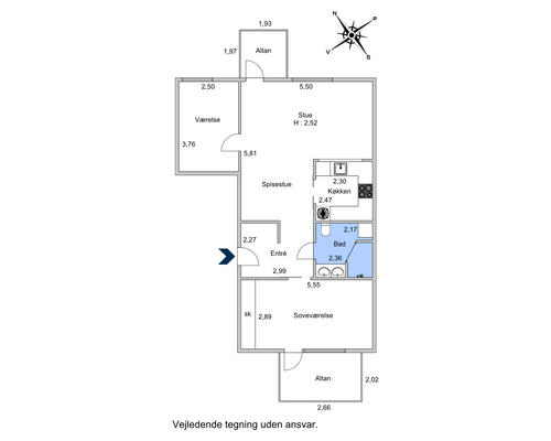 3 værelses lejlighed i København S