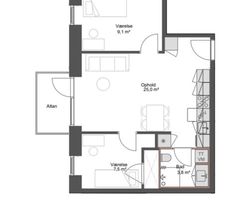Moderne og delevenlig 3-værelses lejlighed i Aarhus C