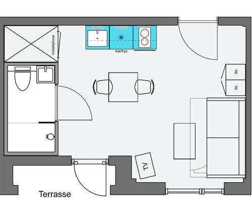 1 værelses lejlighed i København S