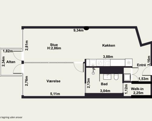 1 værelses lejlighed i København S