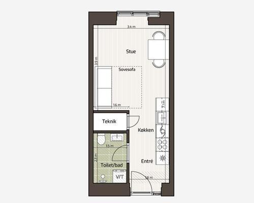 1 værelses lejlighed i Viby J