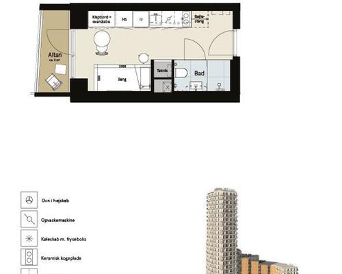 1 værelses lejlighed i Århus N