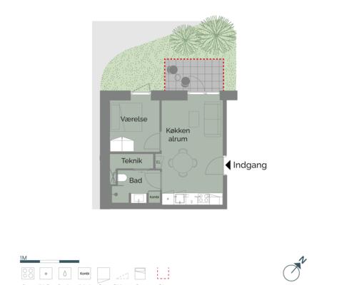 PERFEKT 2-VÆRELSES MED EGEN TERRASSE I SKØNT OMRÅDE