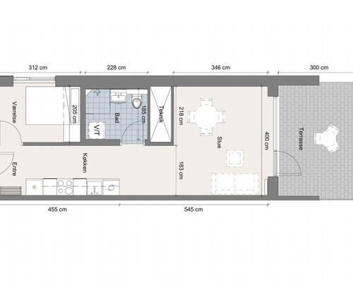 Moderne 2 værelses seniorbolig med egen terrasse