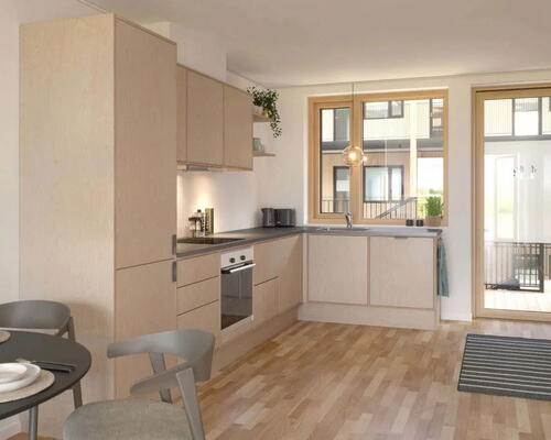 Moderne 2 værelses seniorbolig med egen terrasse