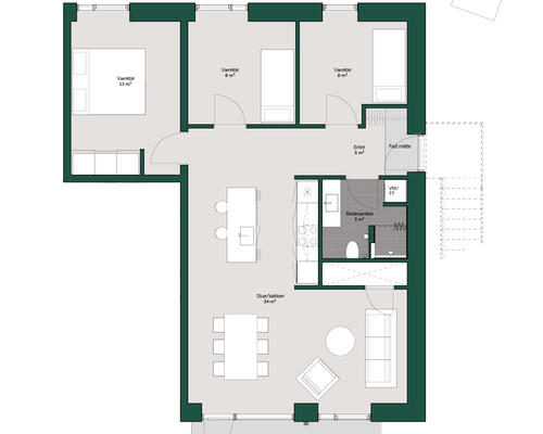 4 værelses lejlighed på 96 m² i stuen med skøn stor altan.