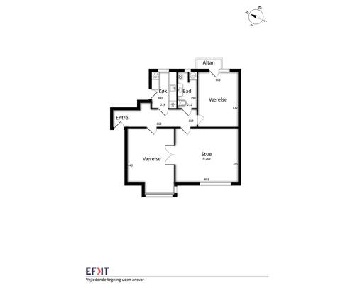 3 værelses lejlighed på 100 m²