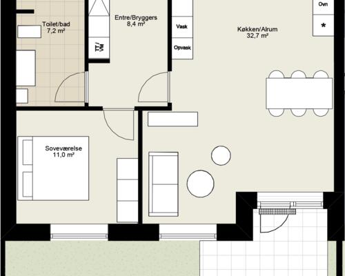 2 værelses hus i Kolding