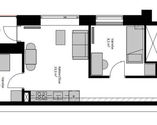 Skøn dele 3'er med altan