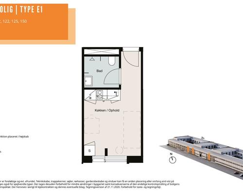 1 værelses lejlighed i Søborg