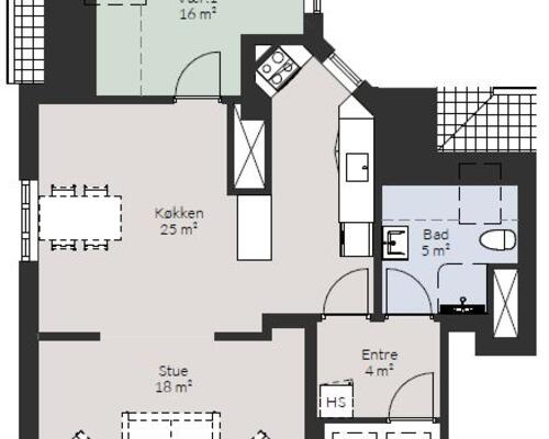 2 værelses lejlighed i Randers NV