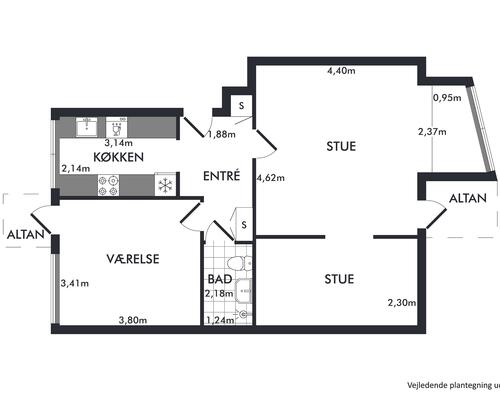 3 værelses lejlighed i Århus C