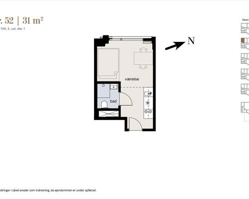 1 værelses lejlighed i København K